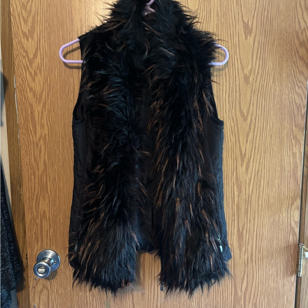 Black and Brown Faux Fur Vest